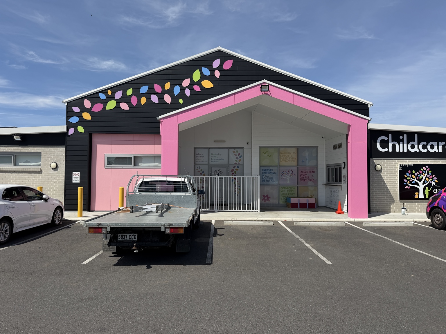 Colourful exterior signage on an early learning centre