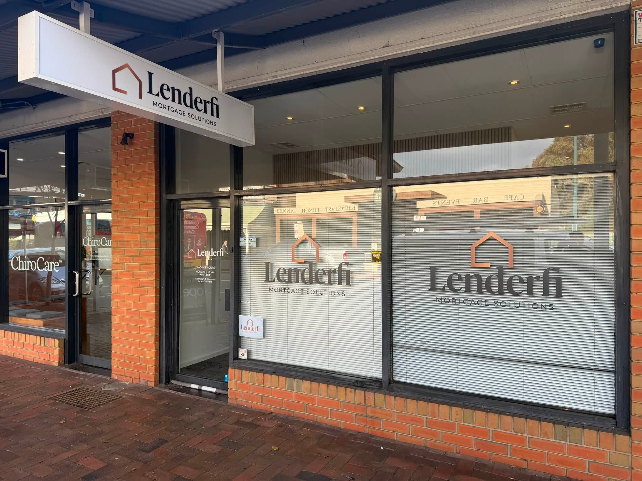 Lenderfi shopfront sign and window graphics